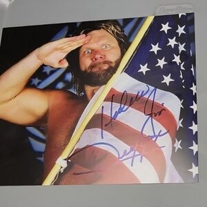 Hacksaw Jim Duggan Autographed American Flag Photo with COA